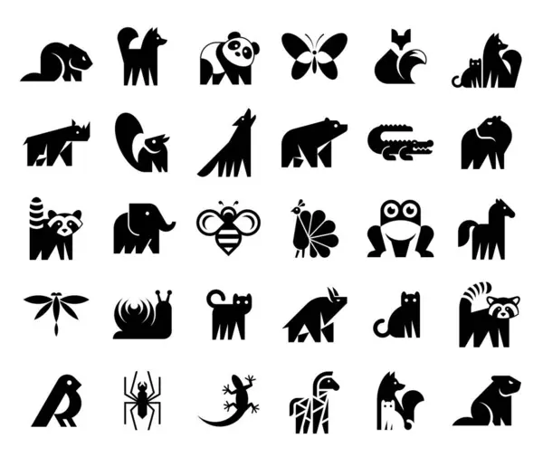 Συλλογή Λογότυπων Ζώων Σετ Λογότυπο Ζώων Σχεδιασμός Εικονιδίων Royalty Free Διανύσματα Αρχείου
