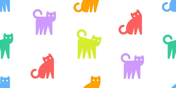 Seamless Pattern Cats Terisolasi Latar Belakang Putih Grafik Vektor