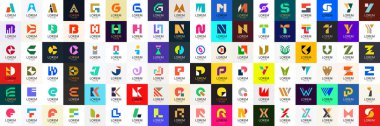 Harfli soyut logo koleksiyonu. Geometrik soyut logolar. Simge tasarımı