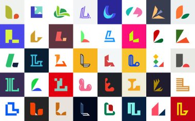 L. Geometrik soyut logoları olan soyut logo koleksiyonu. Simge tasarımı