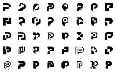 P. Geometrik soyut logoları olan soyut logo koleksiyonu. Simge tasarımı