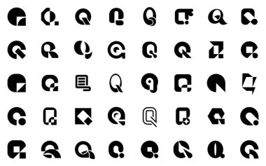 Q harfi ile soyut logo koleksiyonu. Geometrik soyut logolar. Simge tasarımı