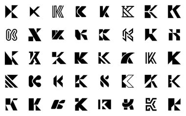 K harfi ile soyut logo koleksiyonu. Geometrik soyut logolar. Simge tasarımı
