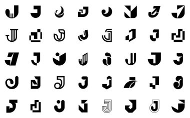 J. Geometrik soyut logoları olan soyut logo koleksiyonu. Simge tasarımı