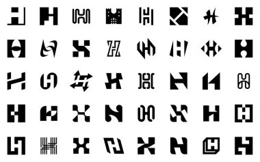 H. Geometrik soyut logoları olan soyut logo koleksiyonu. Simge tasarımı
