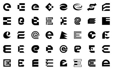 E. Geometrik soyut logoları olan soyut logo koleksiyonu. Simge tasarımı