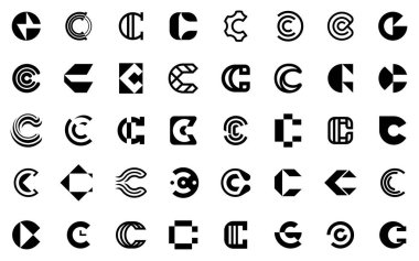 C harfli soyut logo koleksiyonu. Geometrik soyut logolar. Simge tasarımı