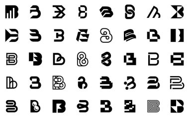 B harfli soyut logo koleksiyonu. Geometrik soyut logolar. Simge tasarımı
