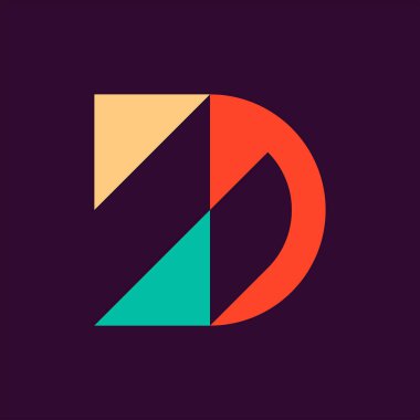 D harfi logosu. Simge tasarımı. Şablon elementleri Geometrik soyut logolar