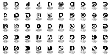 D harfli logo koleksiyonu. Geometrik soyut logolar. Simge tasarımı