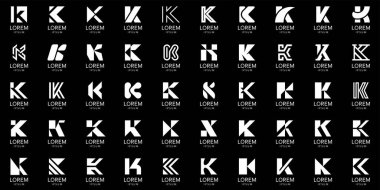 K harfli logo koleksiyonu. Geometrik soyut logolar. Simge tasarımı