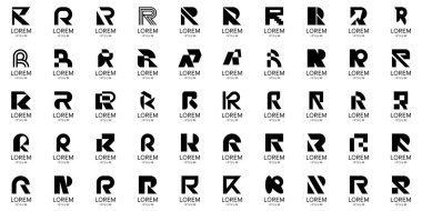 R harfli logo koleksiyonu. Geometrik soyut logolar. Simge tasarımı