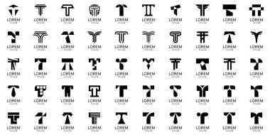T. Geometrik soyut logoları olan logo koleksiyonu. Simge tasarımı