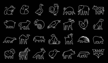 Hayvan logoları koleksiyonu. Hayvan logosu seti. Geometrik soyut logolar. Simge tasarımı