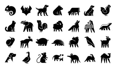 Hayvan logoları koleksiyonu. Hayvan logosu seti. Geometrik soyut logolar. Simge tasarımı