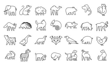 Hayvan logoları koleksiyonu. Hayvan logosu seti. Geometrik soyut logolar. Simge tasarımı