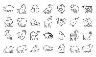 Hayvan logoları koleksiyonu. Hayvan logosu seti. Geometrik soyut logolar. Simge tasarımı