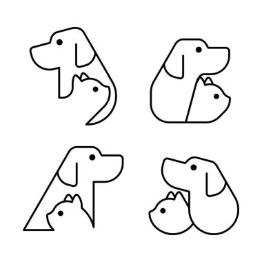 Köpek ve kedi logosu seti. Simge tasarımı. Şablon öğeleri
