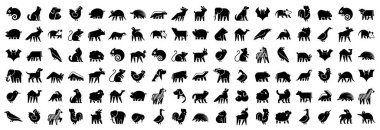 Hayvan logoları koleksiyonu. Hayvan logosu seti. Geometrik soyut logolar. Simge tasarımı