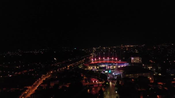 Vista Aérea Câmera Lenta Fogos Artifício Acima Cidade Durante Véspera — Vídeo de Stock