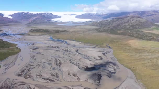Veduta Aerea Enorme Sistema Fluviale Glaciale Ghiacciaio Che Scioglie Islanda — Video Stock