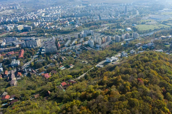 Romanya Nın Cluj Napoca Kentinin Sonbaharda Havadan Görünüşü Şehir Manzarası — Stok fotoğraf
