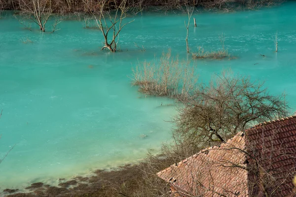 Turquoise Outcrop Mine Inflow Copper Gold Opencast Exploitation Waste Water Stock Image