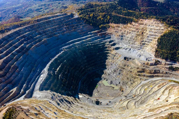 Flying Open Pit Mine Copper Excavation Rosia Poieni Romania Aerial — Stock Photo, Image