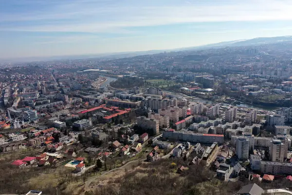 Luftaufnahme Städtischer Gebäude Plattenbauten Wohnviertel Cluj Napoca Stadt Rumänien Stockbild
