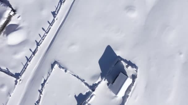 Vliegen Boven Sneeuw Bedekt Altijd Groen Bos Bergen Luchtfoto Van — Stockvideo
