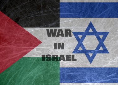 Grunge flag of Israel and Palestine. War in Israel words on flags clipart