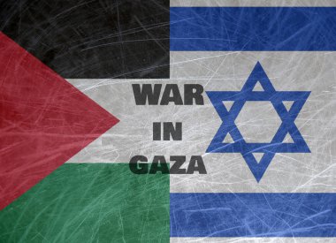 Grunge flag of Israel and Palestine. War in Gaza words on flags clipart
