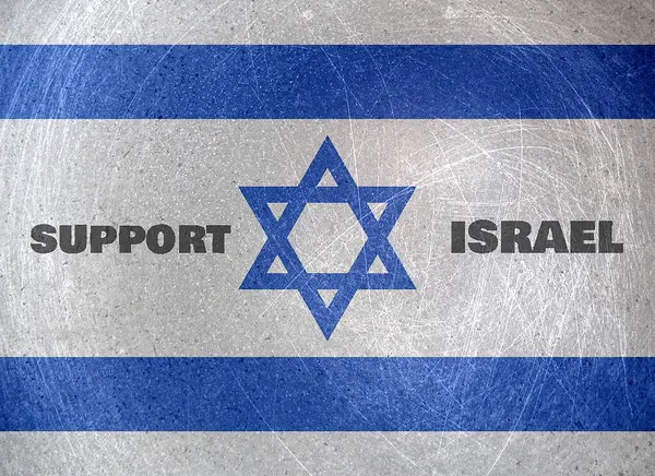 Weathered Grunge Flagga Israel Med Davids Stjärna Och Text Stöd Stockbild