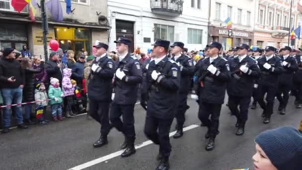 Cluj Napoca Romania Diciembre 2023 Unidades Policía Gendarmes Marchan Desfile — Vídeos de Stock