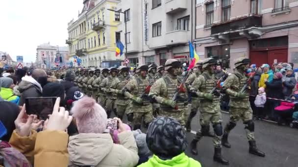 Cluj Napoca Rumunsko Prosince 2023 Vojáci Pochodující Vojenském Průvodu Během — Stock video