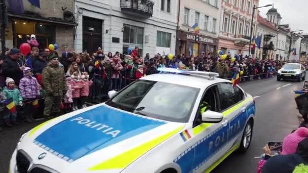 Cluj Napoca Romania Декабря 2023 Автомобили Полицейских Подразделений Военном Параде — стоковое видео