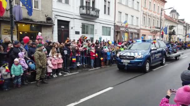 Cluj Napoca Romania Декабря 2023 Автомобили Полицейских Подразделений Военном Параде — стоковое видео