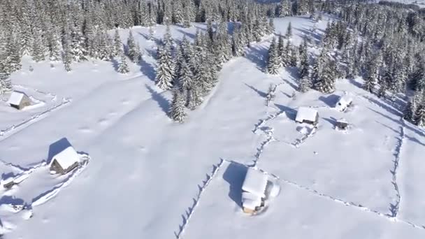 Abgelegenes Bergdorf Gehöft Den Schneebedeckten Bergen Winter Drohnen Aus Der — Stockvideo