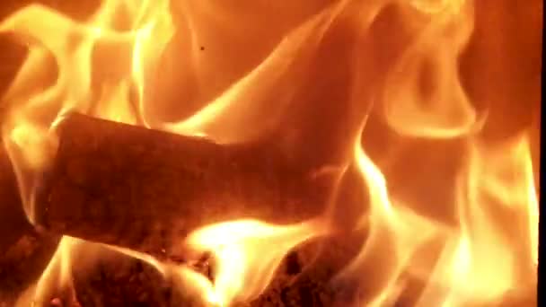 Zeitlupe Der Flamme Brennendes Brennholz Ofen — Stockvideo