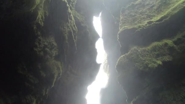 Gljufrafoss Cachoeira Cânion Escondido Islândia Gotas Água Pulverização — Vídeo de Stock