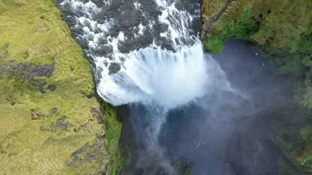 Skogafoss Waterfall Air Slow Motion View Islândia — Vídeo de Stock