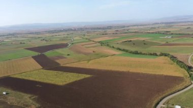 Saman tarlası, buğday tarlası. İnsansız hava aracıyla güzel tarım arazisi