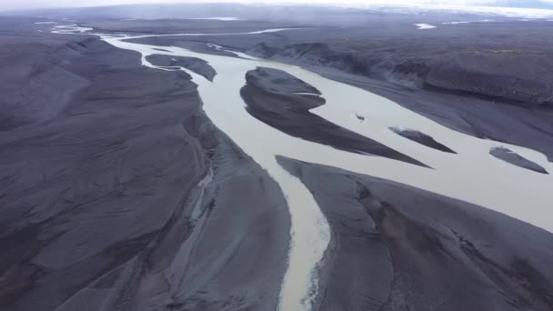 Luchtfoto Van Gletsjer Riviertakken Van Boven Ijslandse Gletsjer Rivierbedding Morene — Stockvideo