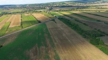 İnsansız hava aracı tarım alanının üzerinde uçuyor. Hava görünümü