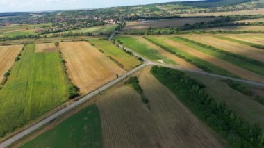 İnsansız hava aracı tarım alanının üzerinde uçuyor. Hava görünümü