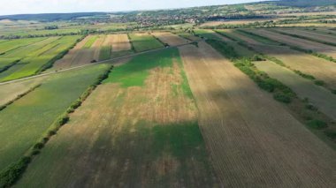 İnsansız hava aracı tarım alanının üzerinde uçuyor. Hava görünümü