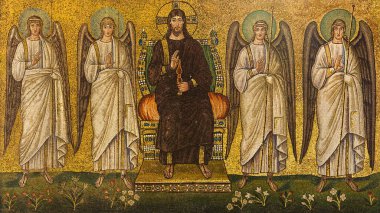 Ravenna 'daki Sant' Apollinare Nuovo 'daki İsa ve Melekler Mozaiği, Emilia-Romagna, İtalya.