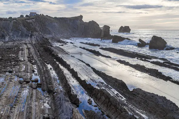 stock image Arnia Flysch at dusk, Costa Quebrada, Cantabria, Spain.