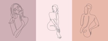 Kadın vektör çizgisi çizimi. Zarif Kadın Güzellik Logosu. Kadın Çizgisi Sanat Minimalist Logosu. Bir çizgi tarzı çizim. Kozmetiğin doğa sembolü.