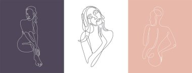 Kadın vektör çizgisi çizimi. Zarif Kadın Güzellik Logosu. Kadın Çizgisi Sanat Minimalist Logosu. Bir çizgi tarzı çizim. Kozmetiğin doğa sembolü.